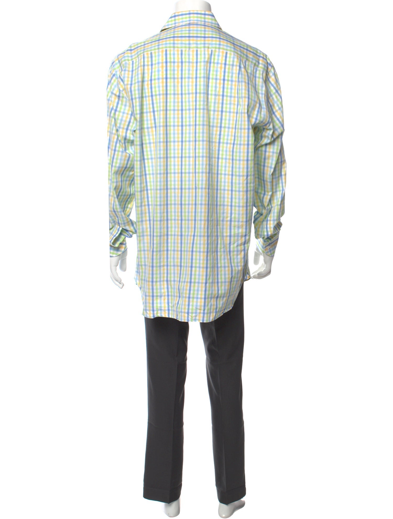 RealReal,Battistoni, Battistoni Green/Yellow Plaid Print Dress Shirt with One-Button Mitered Cuffs, Green, Extra Large-50-TagXL