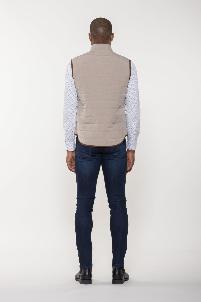 Wholesale,Luchiano Visconti, Luchiano Visconti Beige with Brown Contrast Quilted Vest, Tan, Small-40-TagSMedium-42-TagMLarge-44-TagLExtra Large-46-TagXLExtra Extra Large-48-TagXXL