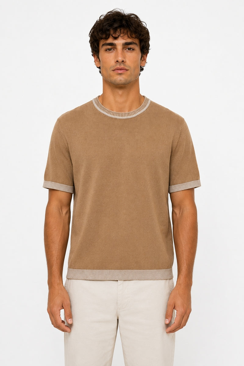 Wholesale,Luchiano Visconti, Luchiano Visconti Sand Double Faced Knit T-Shirt, Tan, Extra Extra Large-45-TagXXL