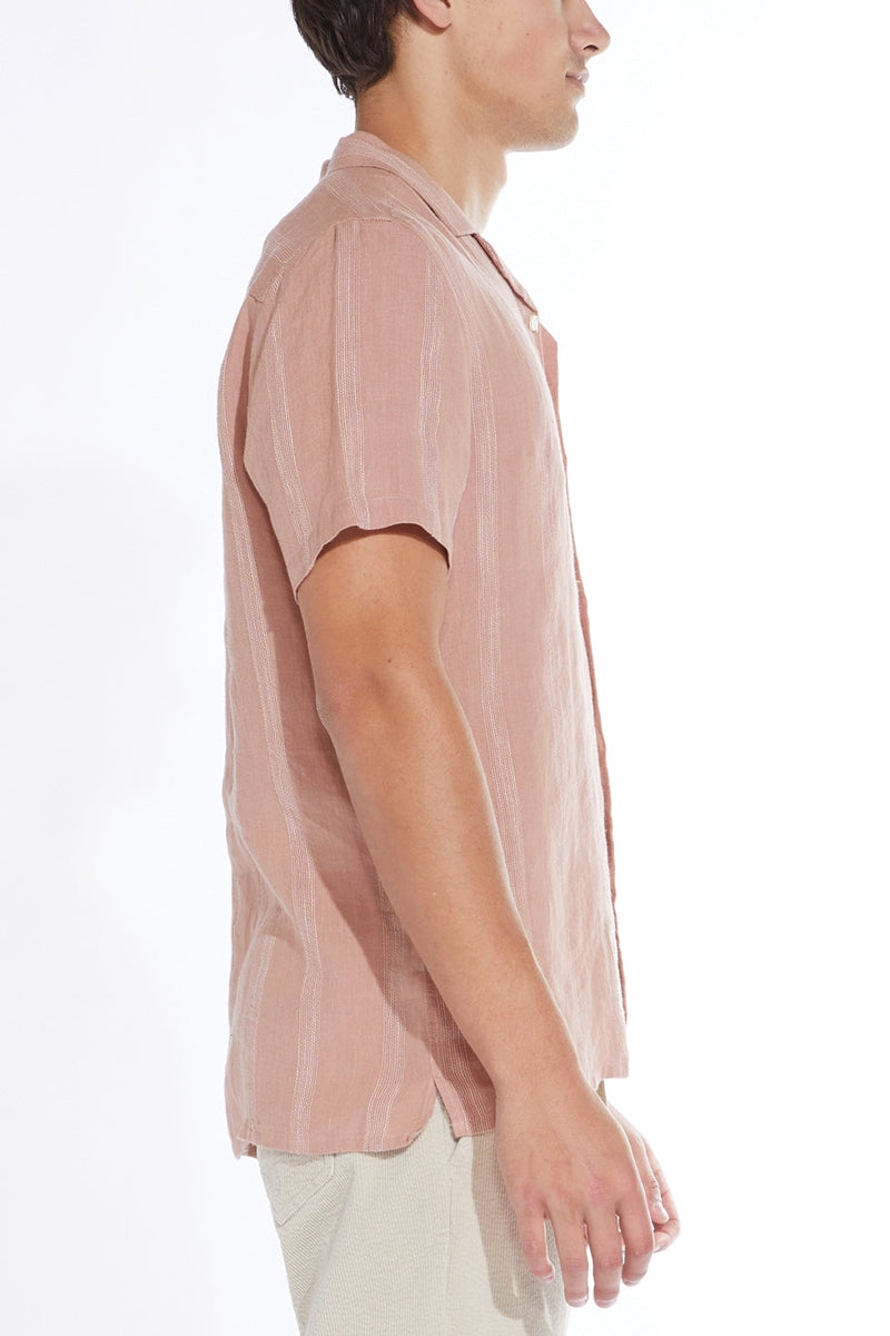 Wholesale,Civil Society, Civil Society Dusty Pink Tonal Striped Cotton/Linen Blend Short Sleeve Shirt, Pink, Medium-44-TagMLarge-46-TagLExtra Large-48-TagXLExtra Extra Large-52-TagXXLMedium-43-TagSSmall-42-TagS