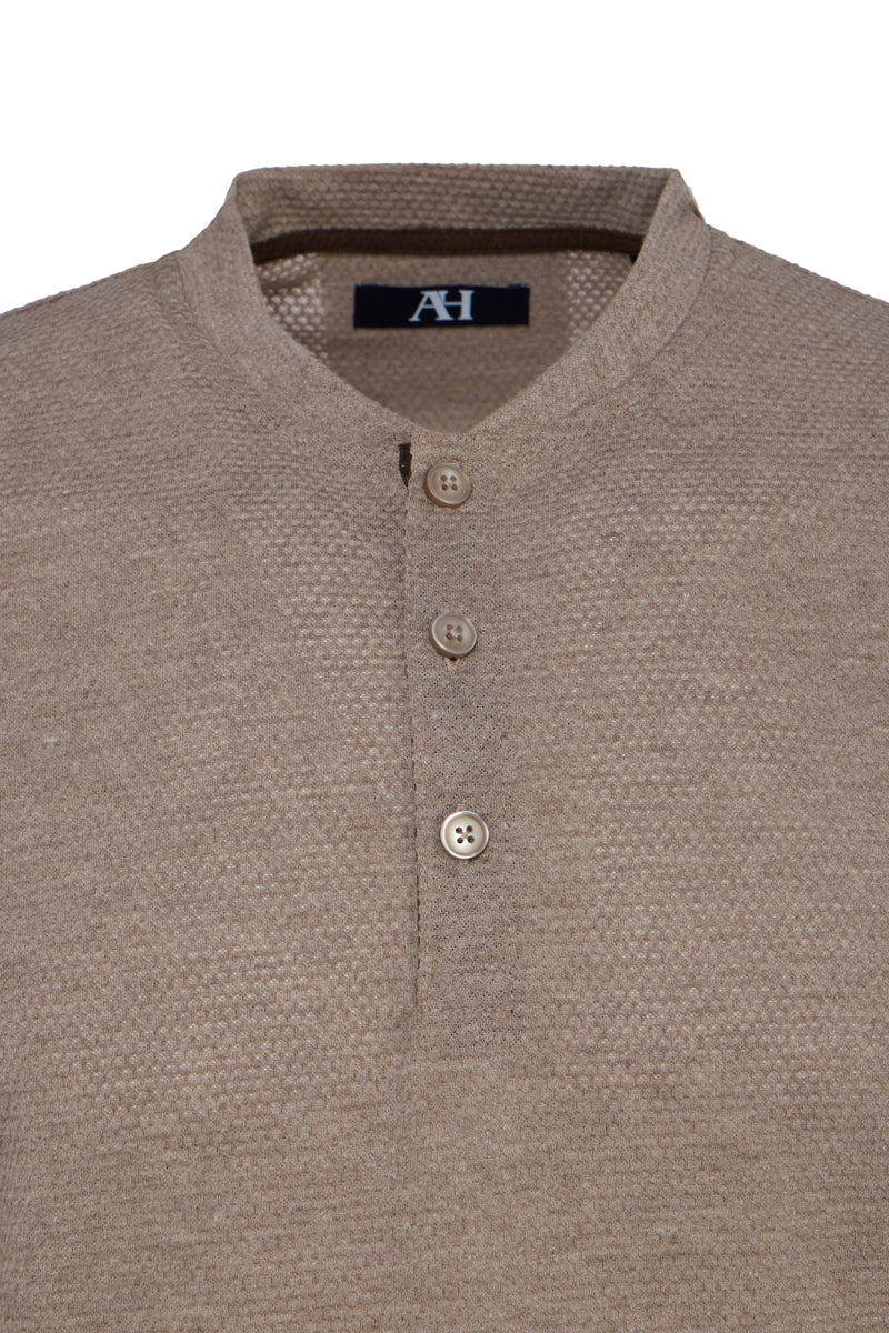 Wholesale,American Heritage, American Heritage Light Brown Waffle Dobby Henley, Brown, Medium-43-TagM