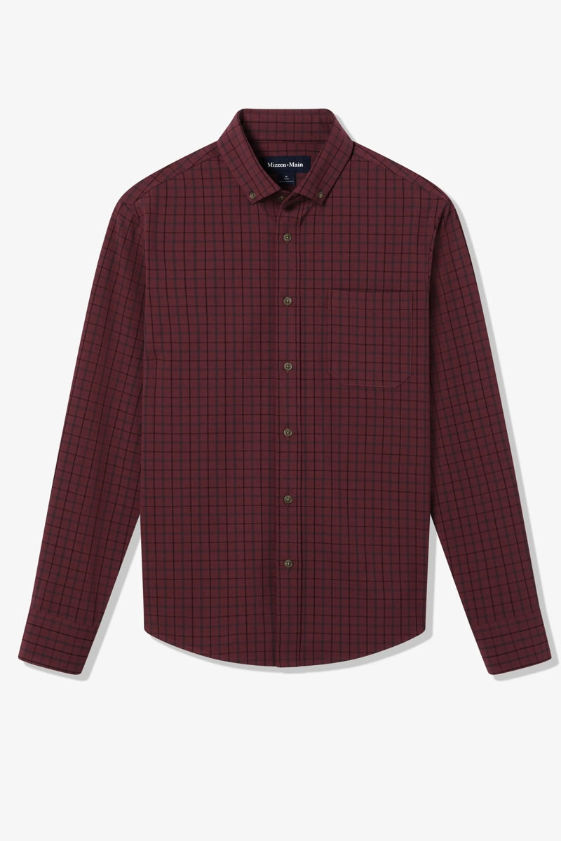 Wholesale,Mizzen + Main, Mizzen + Main Maroon/Grey Plaid Trim Flannel Shirt, Red, Small-42-TagSExtra Extra Large-52-TagXXL
