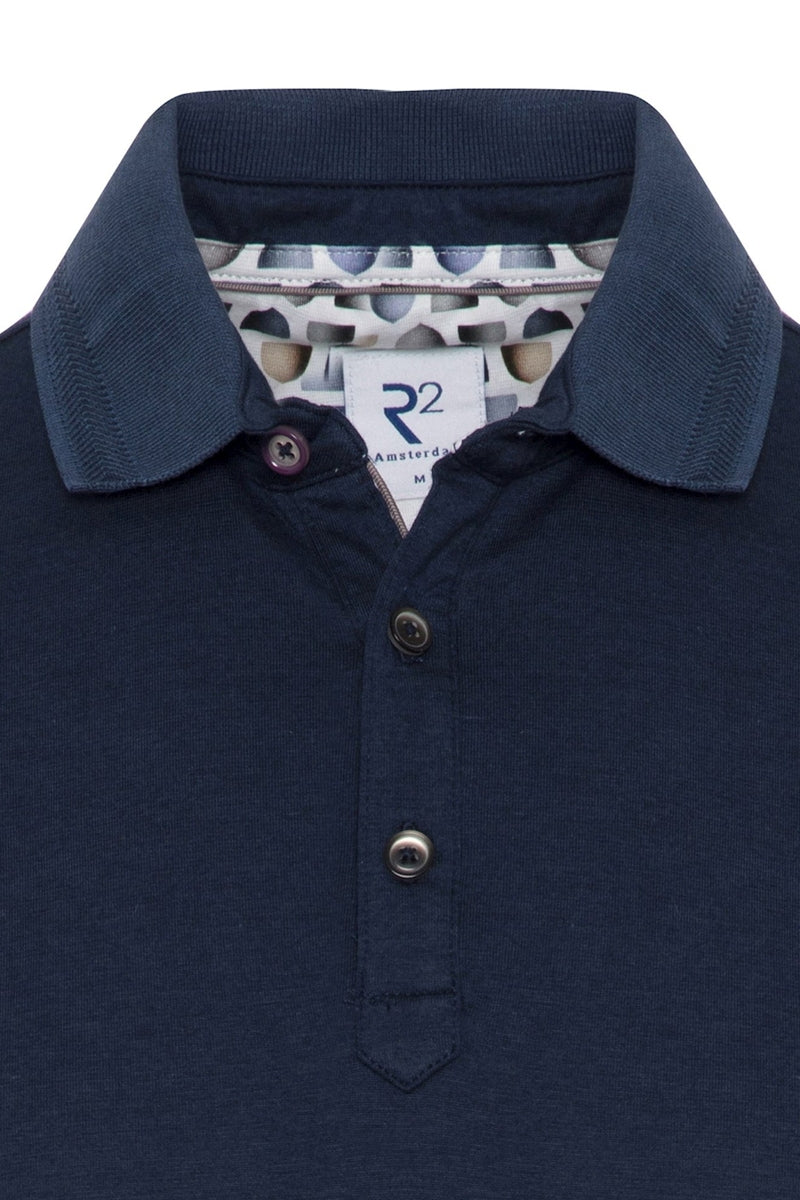Direct From Brand,R2 Amsterdam, R2 Amsterdam Navy Jersey Polo with Contrast Lamp Print, Blue, Medium-38-TagM