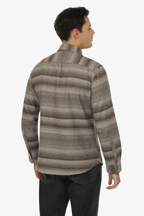 Wholesale,Vustra, Vustra Brown/Tan Flannel Shasta Stripe Organic Cotton Shirt, Brown, Medium-42-TagMLarge-44-TagLSmall-40-TagS