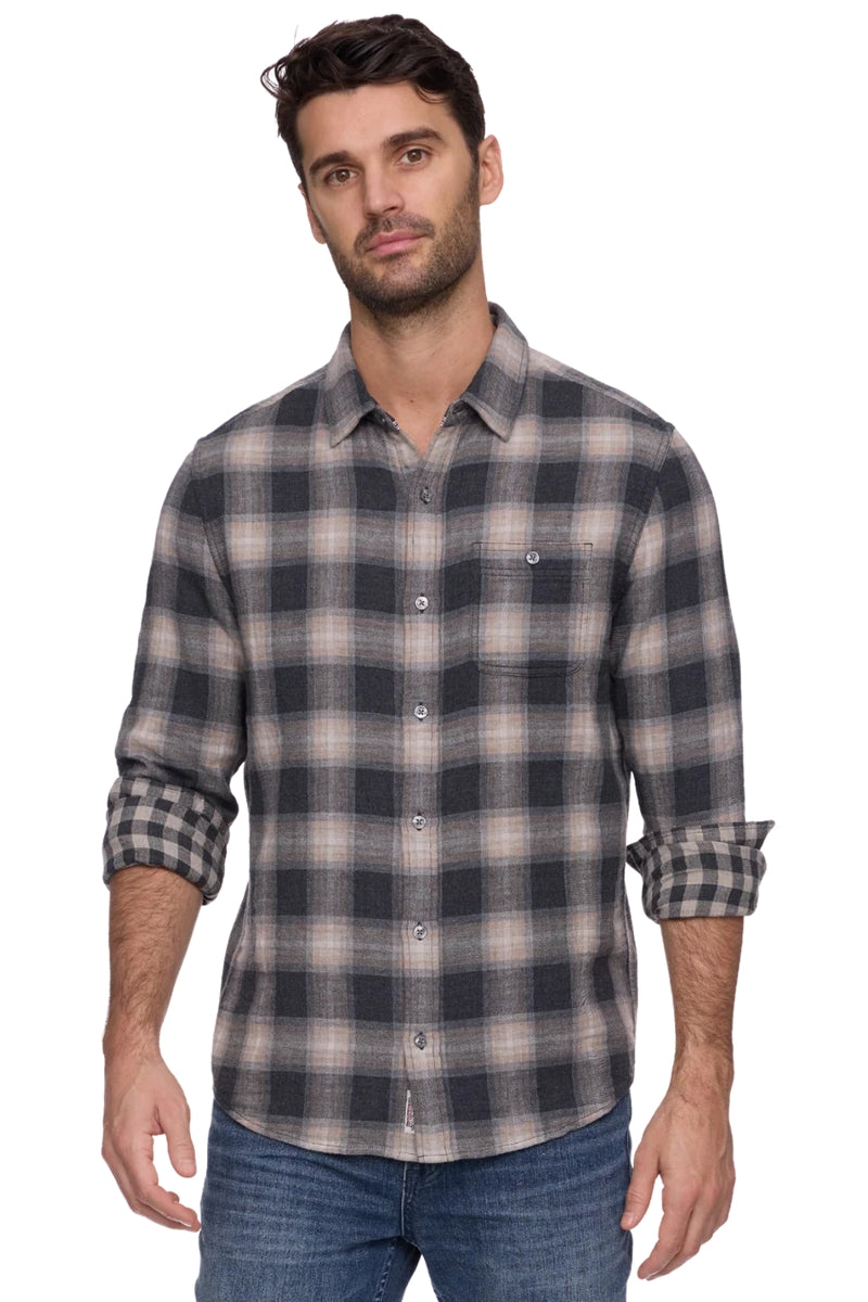 Wholesale,Flag & Anthem, Flag & Anthem Charcoal/Taupe Double Layer Flannel Shirt, Grey, Medium-44-TagMLarge-47-TagLExtra Large-51-TagXL