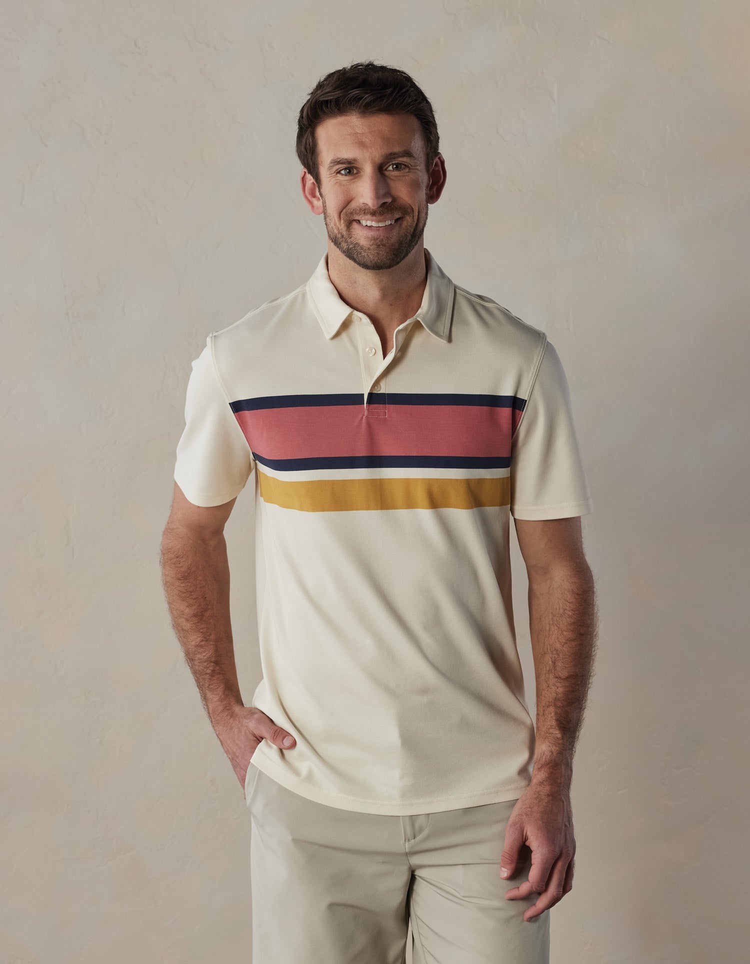 Wholesale,The Normal Brand, The Normal Brand Cream Mineral Red Stripe Chip Pique Polo, Cream, Medium-41-TagMLarge-43-TagLLarge-46-TagLExtra Large-46-TagXLExtra Extra Large-51-TagXXL