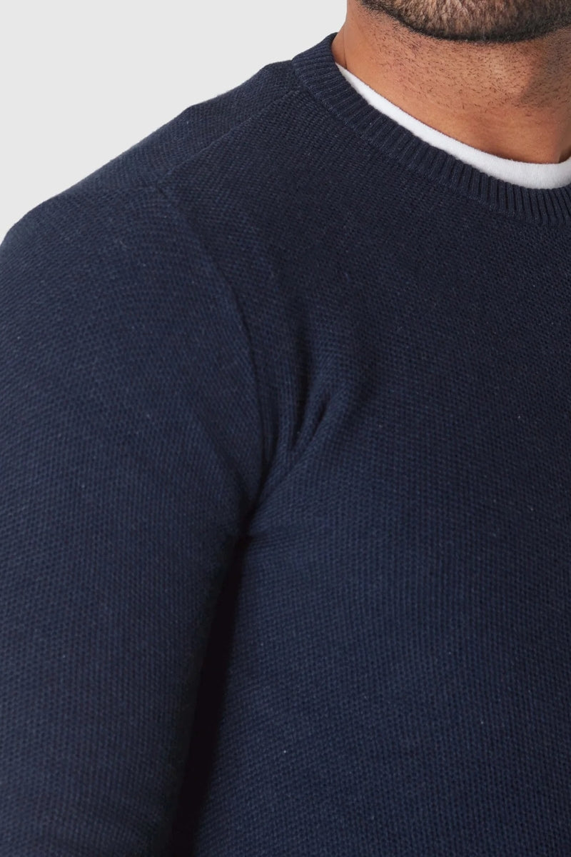 Faire,True Classic, True Classic Heather Navy Pique Crew Sweater, Blue, Small-36-TagS