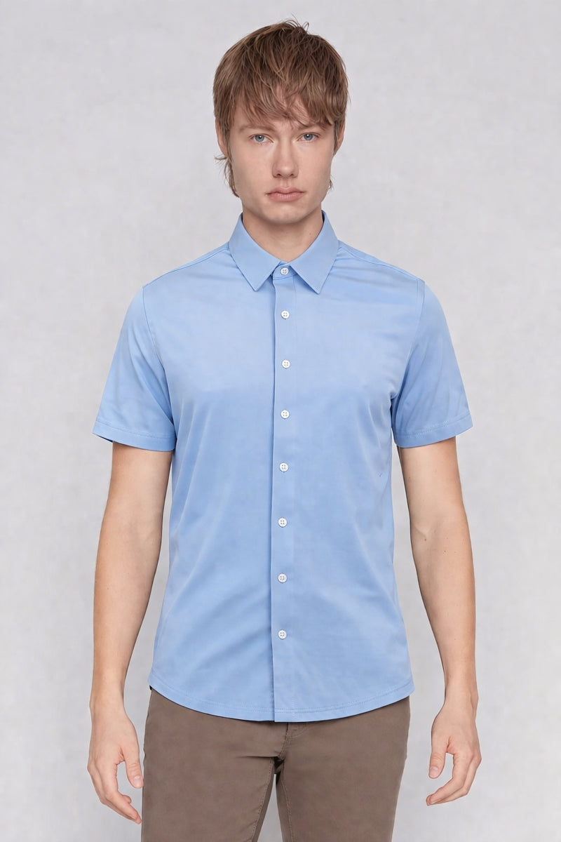 Wholesale,Projek Raw, Projek Raw Light Blue Knit Short Sleeve Shirt, Blue, Extra Large-48-TagXL