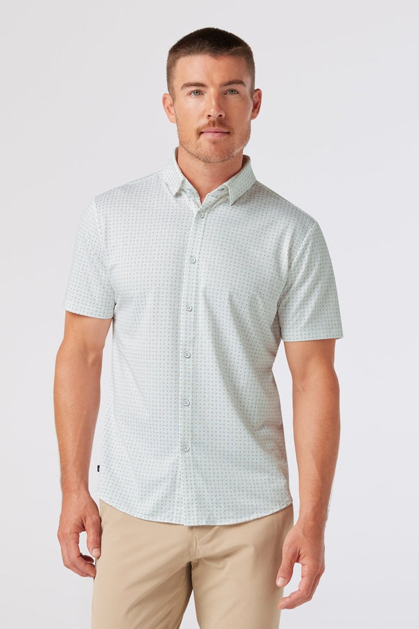 Mizzen + Main White with Pale Green Pyramid Trim No Tuck Four-way Stretch Shirt