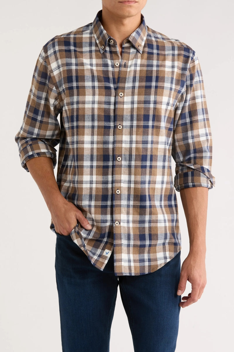 Wholesale,James Campbell, James Campbell Mocha/Navy Yarn-dyed Plaid Twill Shirt, Brown, Large-46-TagL