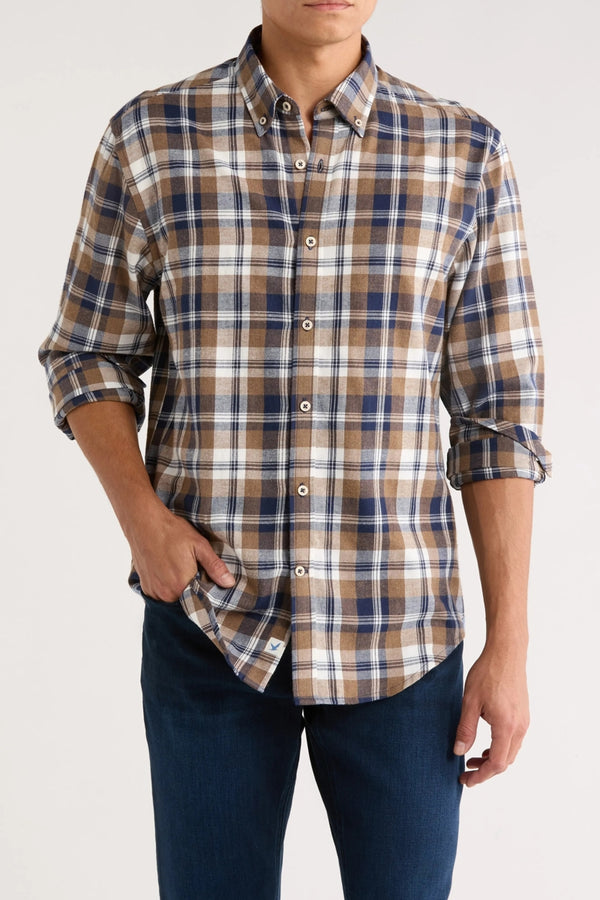 James Campbell Mocha/Navy Yarn-dyed Plaid Twill Shirt