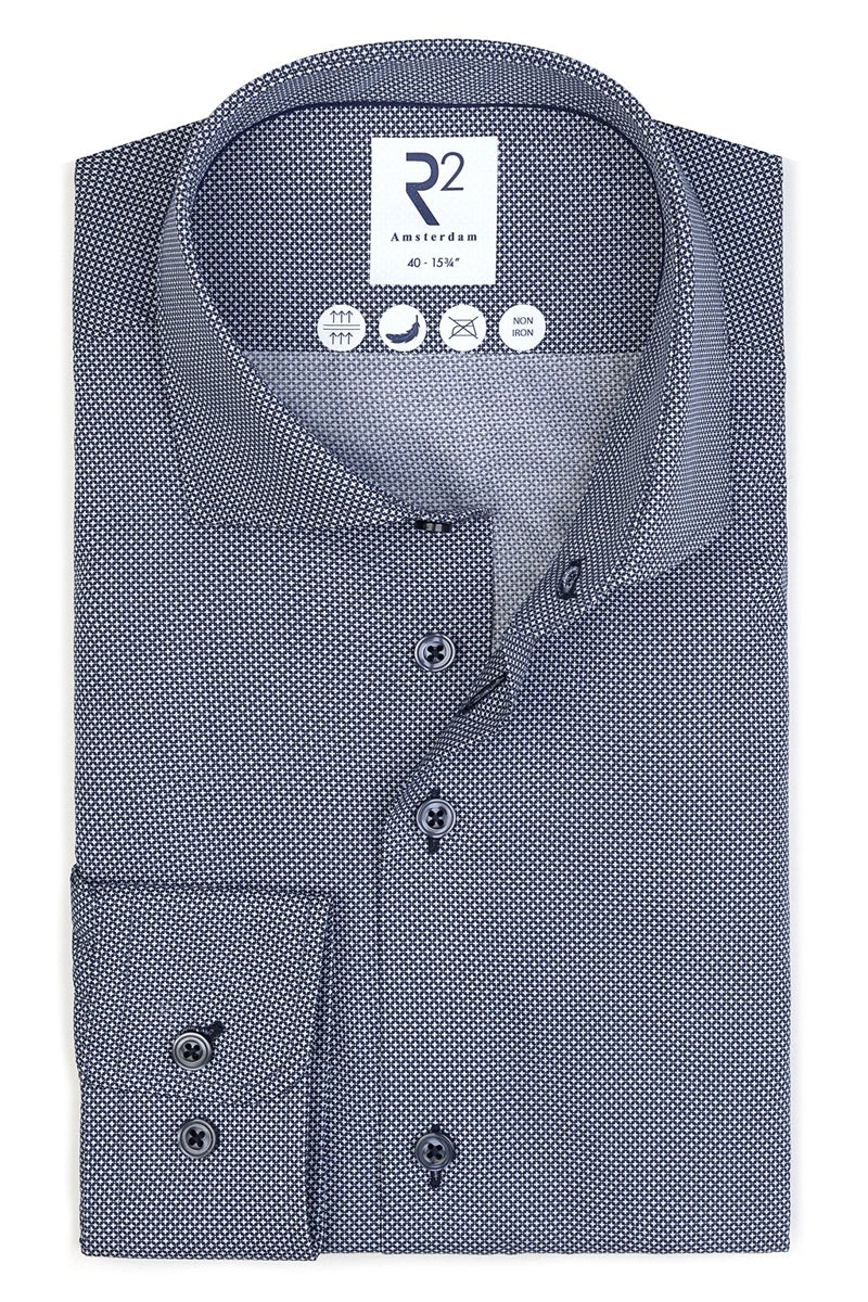 Direct From Brand,R2 Amsterdam, R2 Amsterdam Navy Printed Non-iron Cotton Shirt, Blue, Small-40-Tag38Medium-42-Tag40