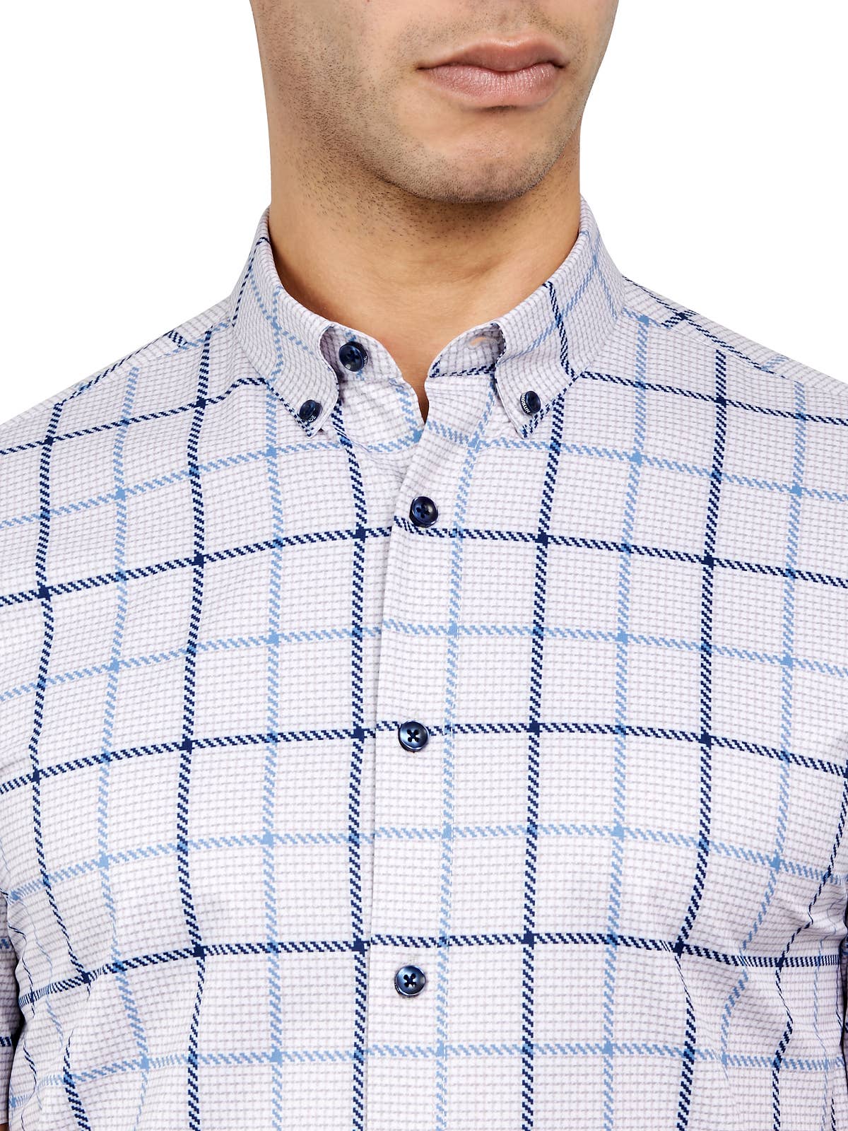Faire,Brooklyn Brigade, Brooklyn Brigade Blue/Grey Textured Grid Four-way Stretch Short Sleeve Shirt, Blue, Medium-43-TagM