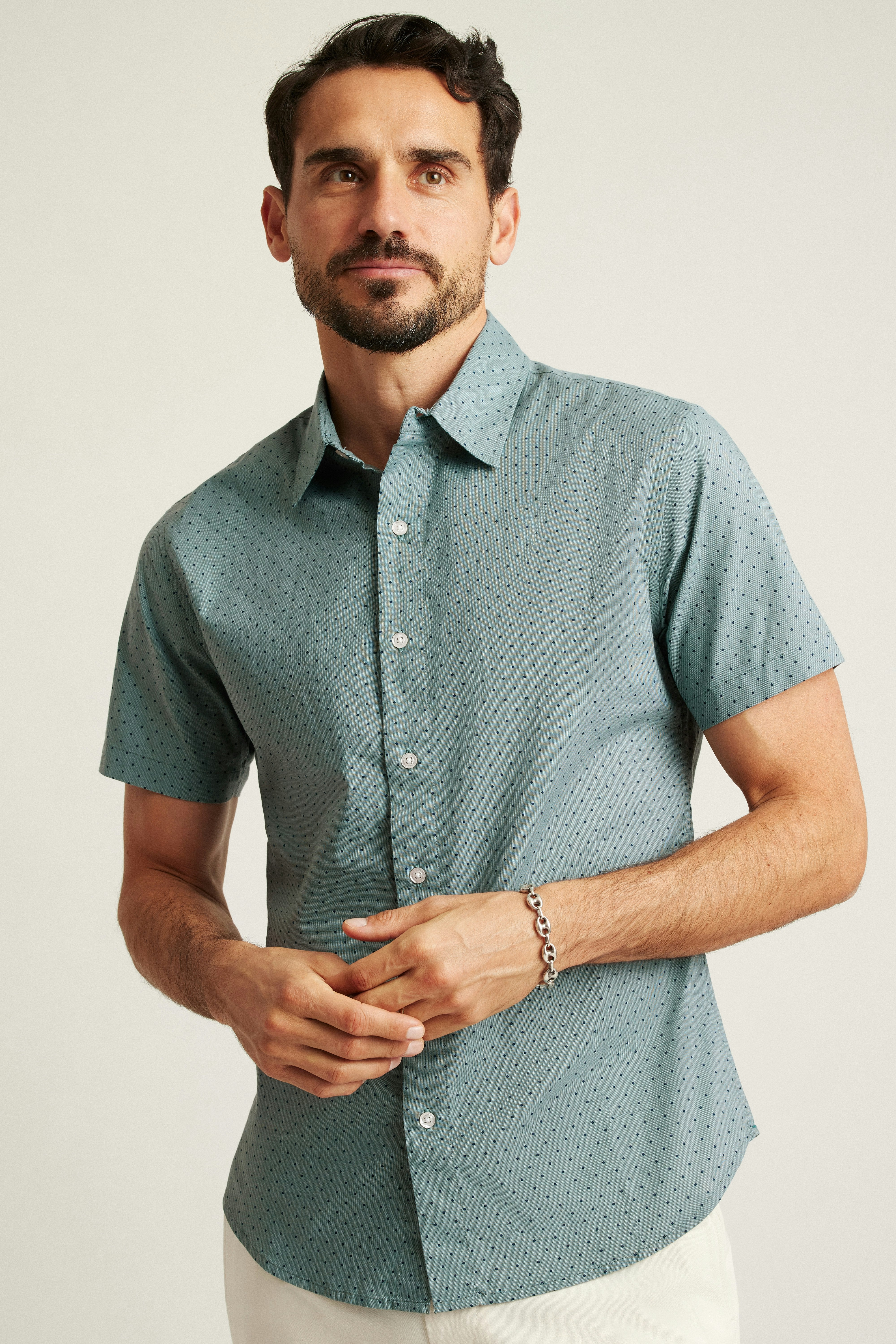 Wholesale,Bonobos, Bonobos Forest Green Polka Dot Print Stretch Riviera Short Sleeve Shirt, Green, Small-39-TagSMedium-42-TagMLarge-45-TagLExtra Large-48-TagXLExtra Extra Large-51-TagXXL
