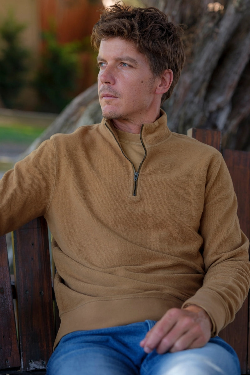 Faire,Grayers, Grayers Tea Brown Garment Dyed 1/4 Zip Pullover, Brown, Medium-44-TagM