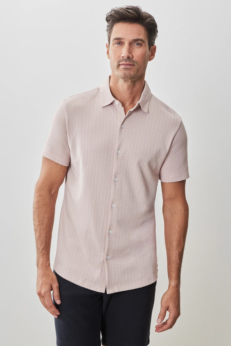 Wholesale,Robert Barakett, Robert Barakett Coral Houndstooth Print Knit Shirt, Pink, Extra Large-47-TagXL