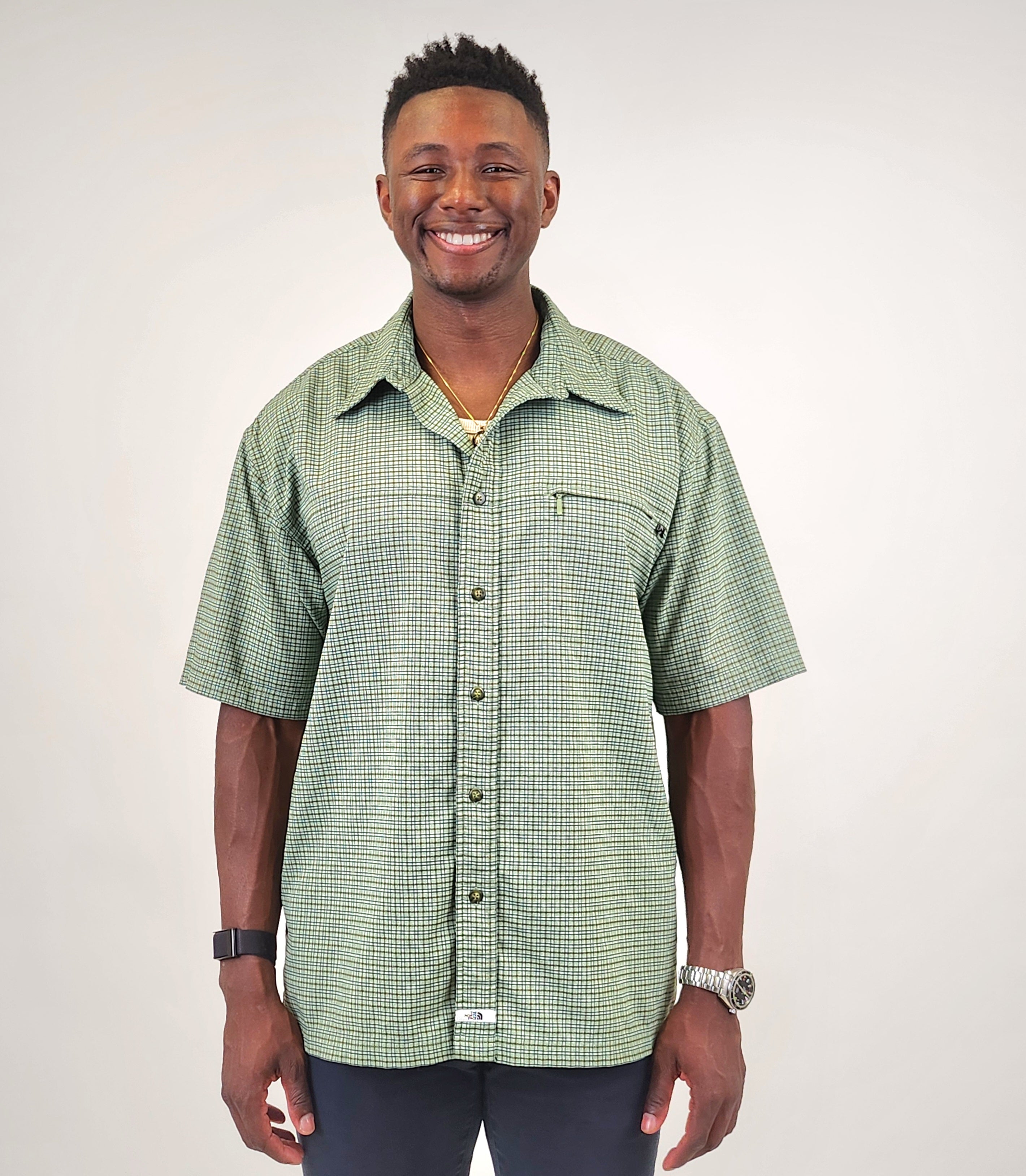 Other,The North Face, The North Face Green Plaid Short Sleeve Button Up, Green, Extra Large-49-TagXL