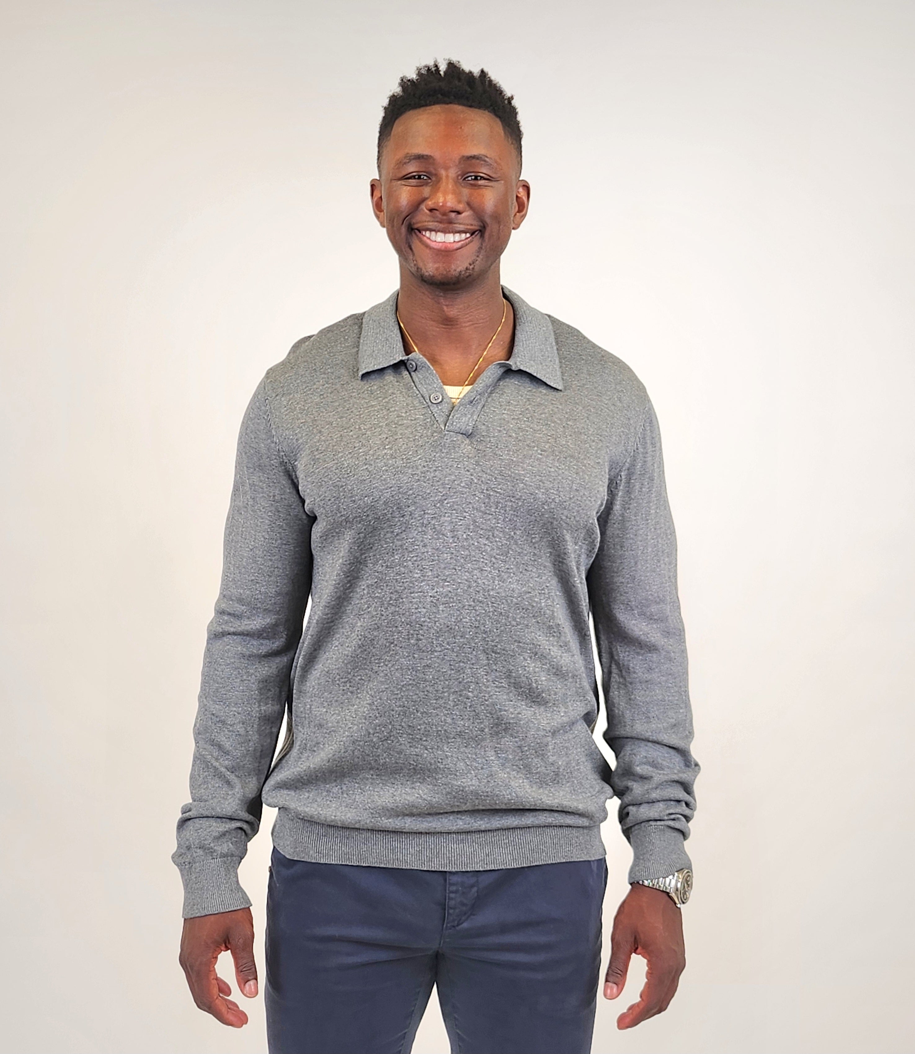 RealReal,Saks Fifth Avenue, Saks Fifth Avenue Grey Long Sleeve Polo Shirt, Grey, Extra Large-48-TagXL