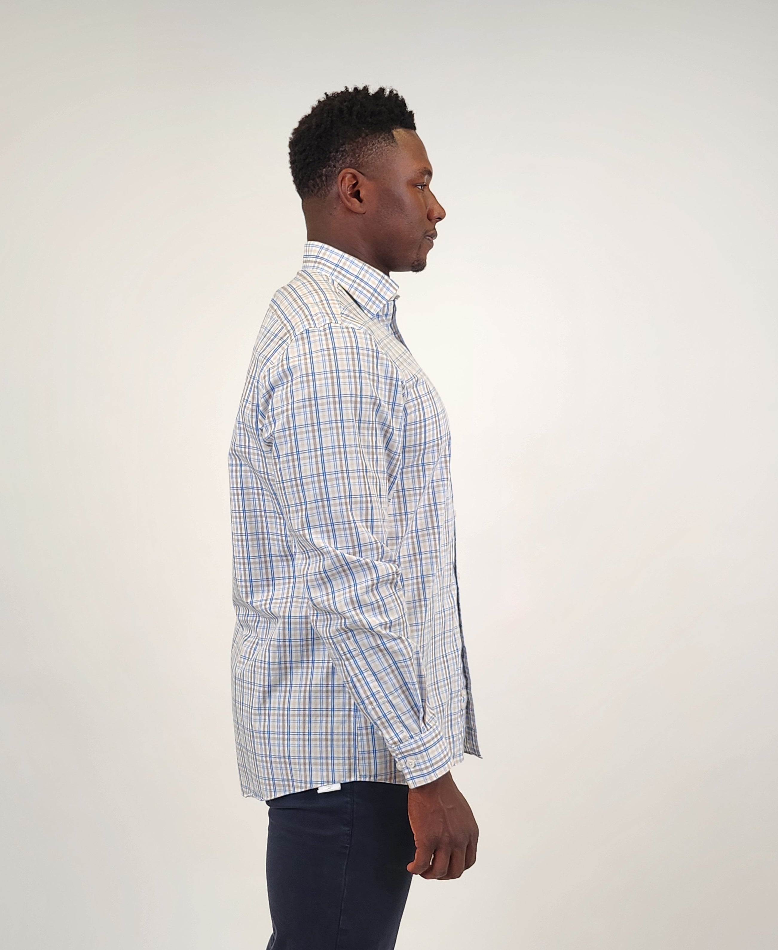 The RealReal,Michael Kors, Michael Kors Blue & Beige Plaid Print Button Up Shirt, Blue, Large-47-TagL