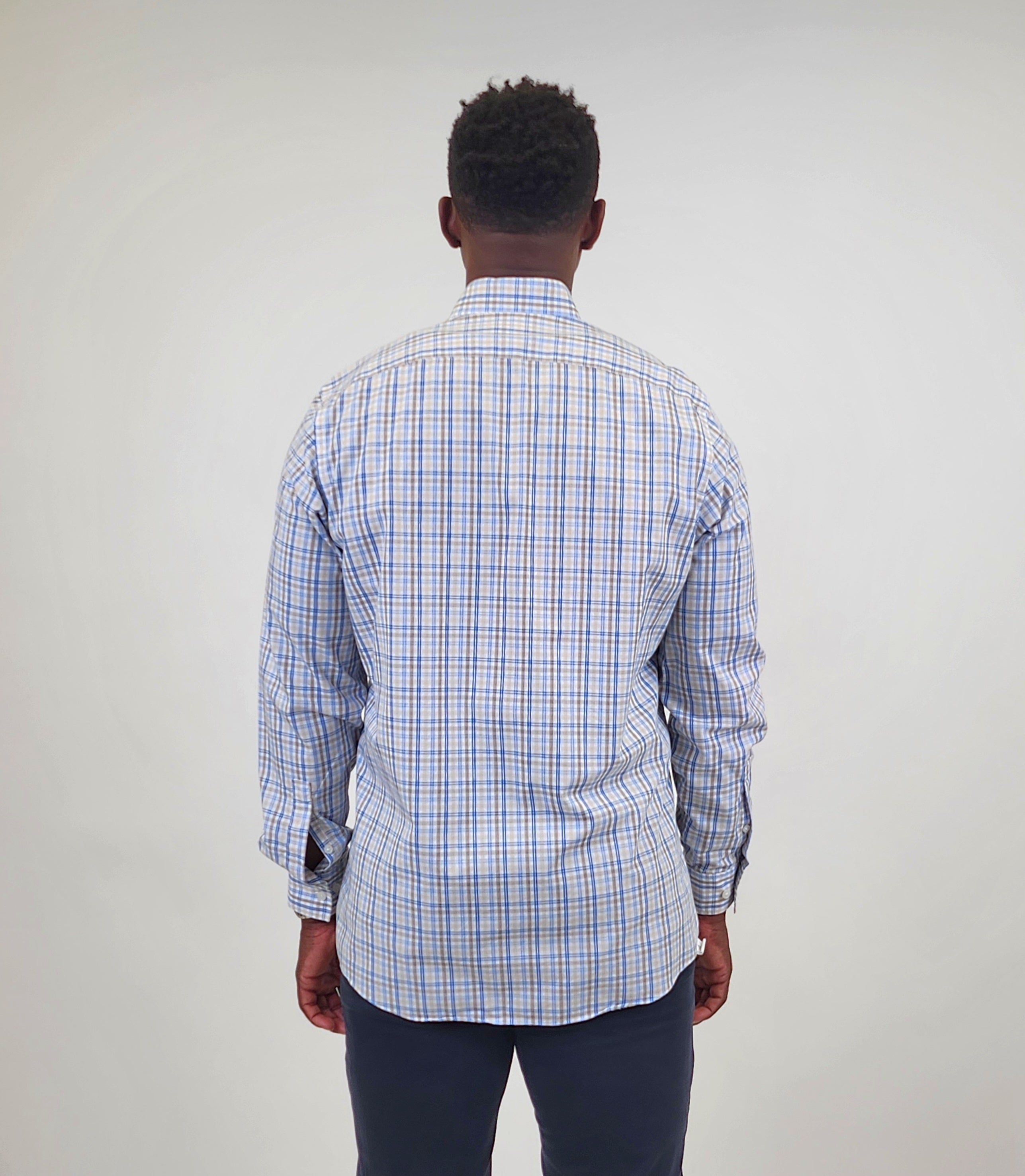 The RealReal,Michael Kors, Michael Kors Blue & Beige Plaid Print Button Up Shirt, Blue, Large-47-TagL