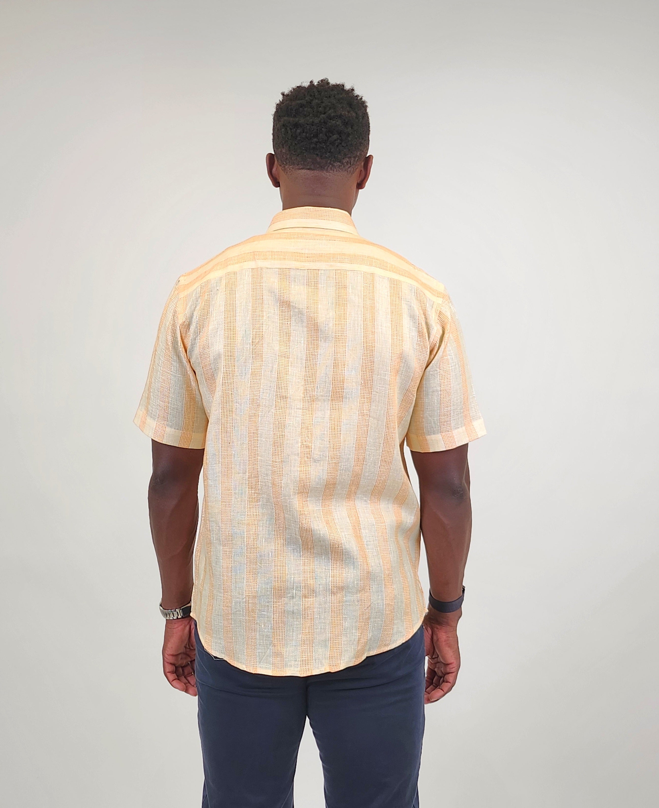 Brand Partner,Stitch Note, Stitch Note Orange Yarn Dyed Stripe The Redford Wide Interwoven Shirt, Orange, Large-45-TagLExtra Large-47-TagXLExtra Extra Large-49-TagXXLMedium-43-TagMSmall-41-TagS
