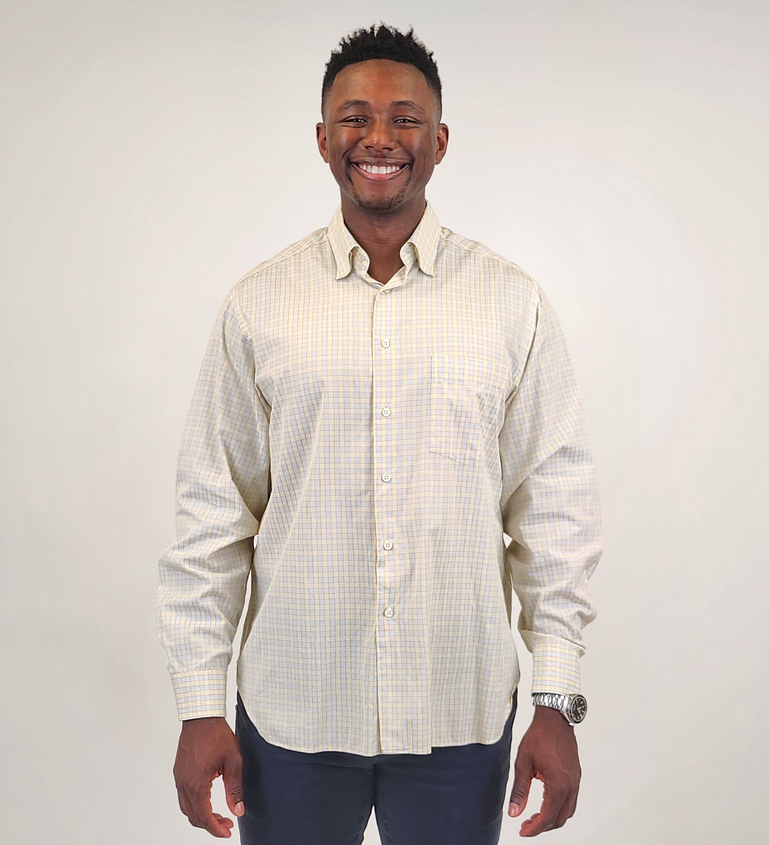 The RealReal,Billy Reid, Billy Reid Yellow Plaid Print Button Up Shirt, Cream, Extra Large-48-TagL