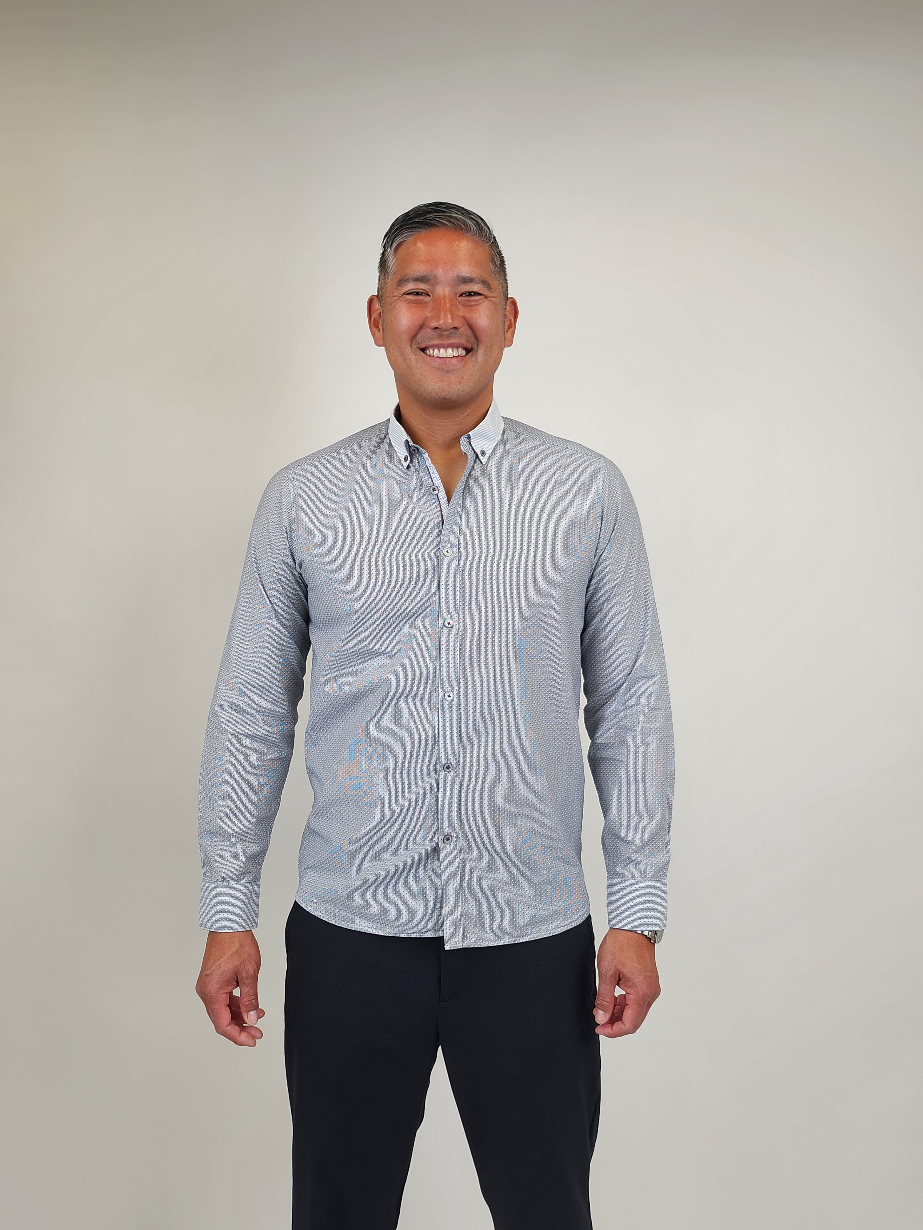 The RealReal,Ted Baker, Ted Baker Grey Stripped Geo Print Button Up Shirt, Grey, Medium-43-TagMMedium-42-Tag4