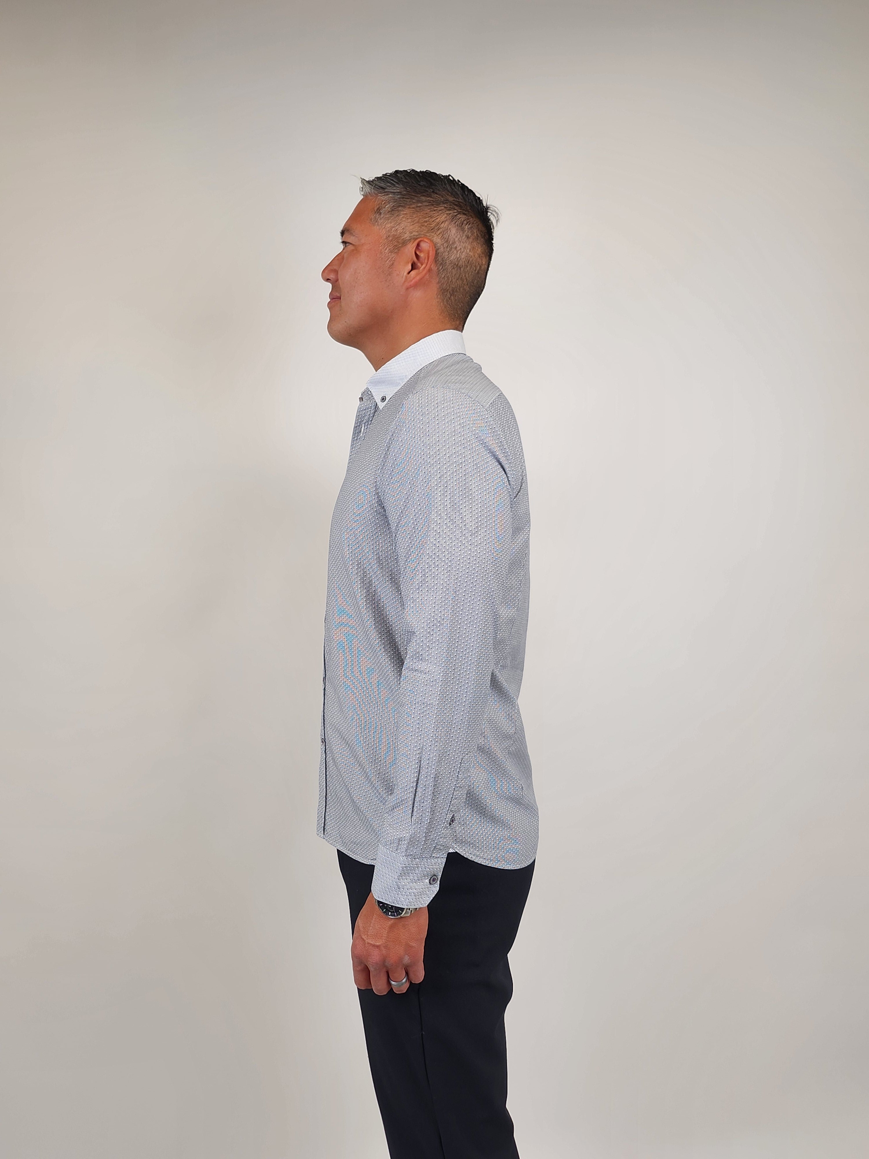 The RealReal,Ted Baker, Ted Baker Grey Stripped Geo Print Button Up Shirt, Grey, Medium-43-TagMMedium-42-Tag4