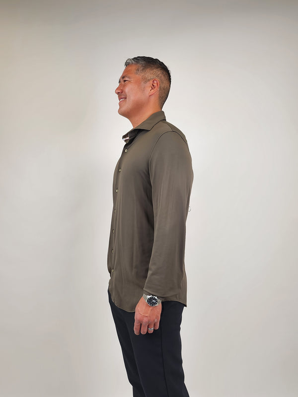 R2 Amsterdam Dark Green Knit Long Sleeve Button Up Shirt