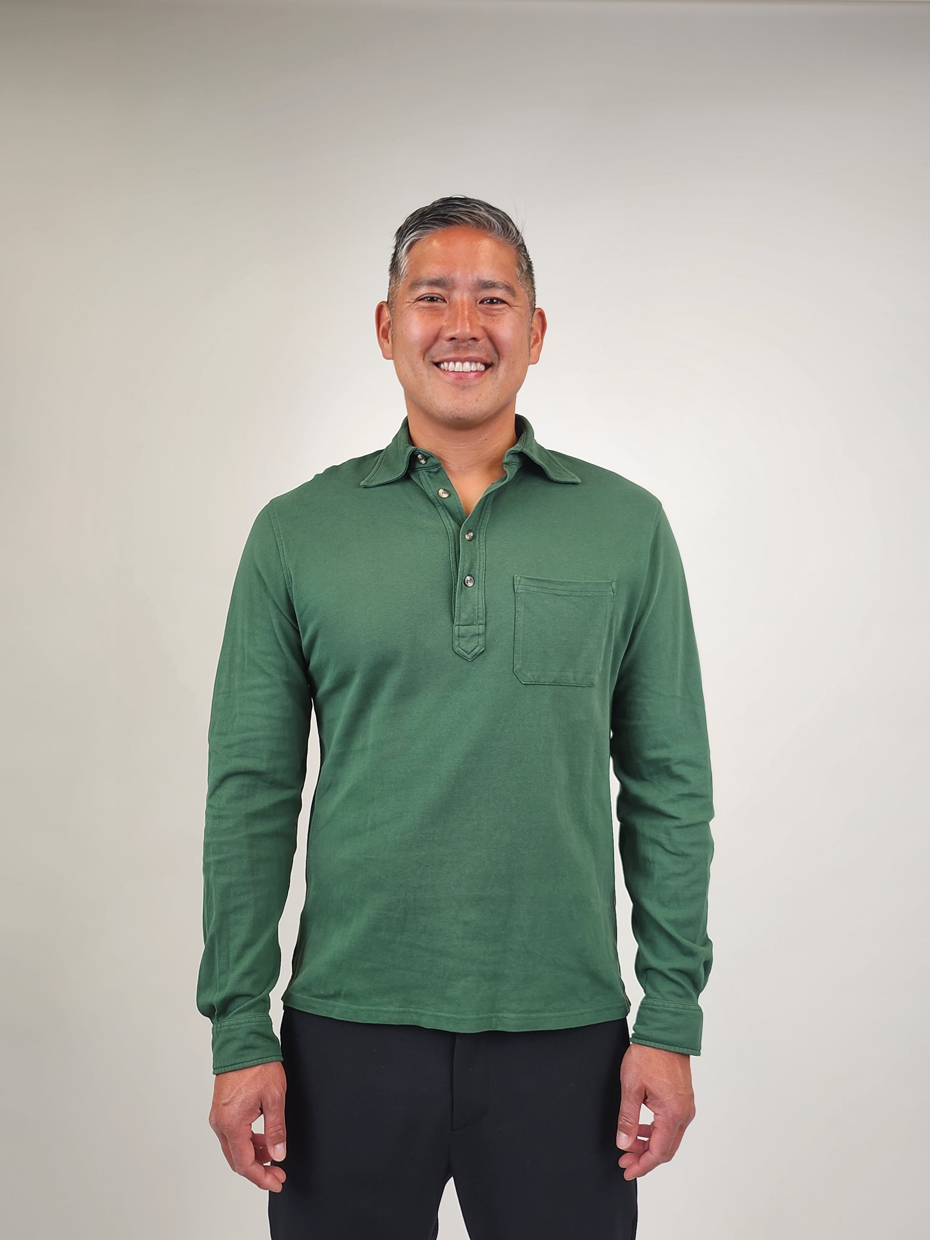 RealReal,Berg & Berg, Berg & Berg Green Long Sleeve Polo Shirt, Green, Medium-41-TagXL