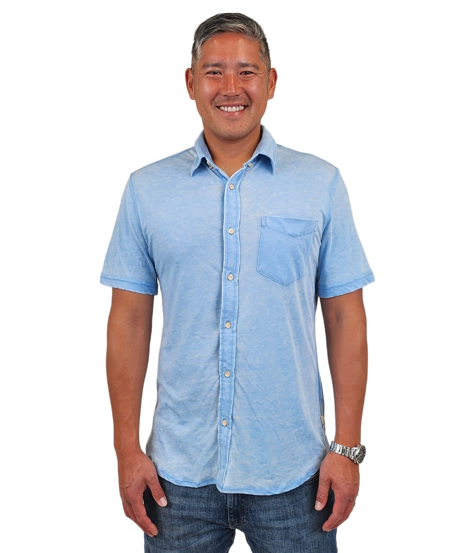 Faire,Surfside Supply, Surfside Supply Bright Blue Burnout Knit Short Sleeve Vintage Shirt With Front Pocket, Blue, Extra Large-48-TagXXL