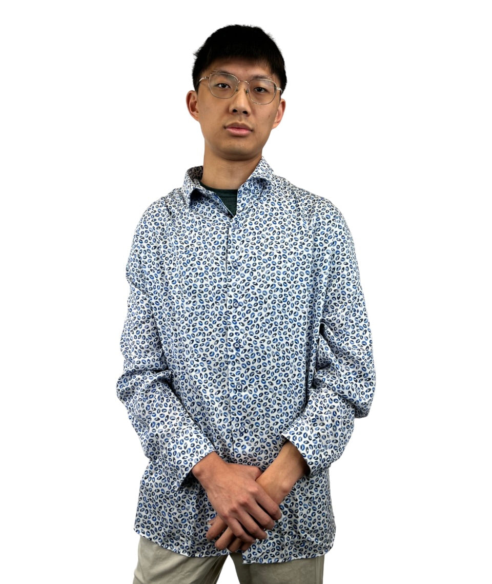 Brand Partner,R2 Amsterdam, R2 Amsterdam Blue Geo Print Lyocell Shirt, Blue, Extra Extra Large-58-Tag47