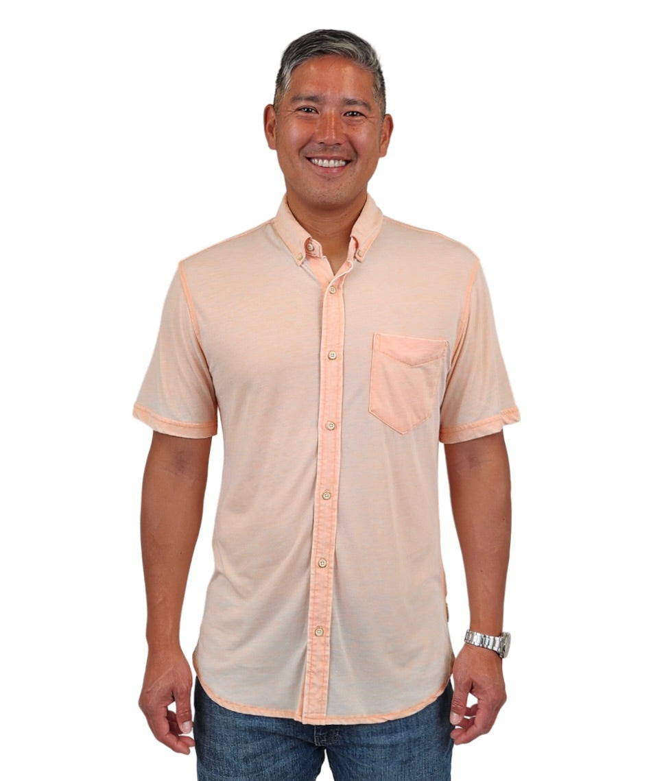 Faire,Surfside Supply, Surfside Supply Bright Orange Burnout Knit Short Sleeve Vintage Shirt With Front Pocket, Orange, Medium-43-TagM