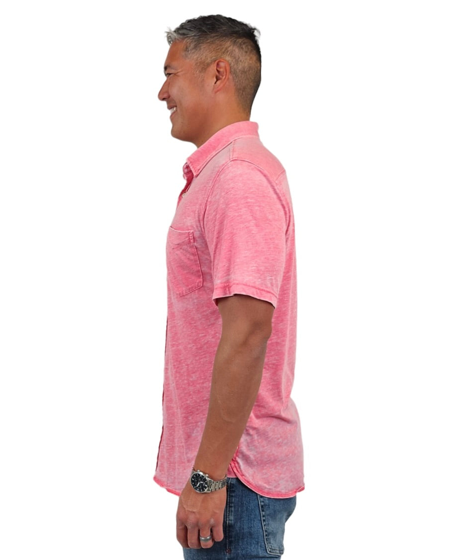 Faire,Surfside Supply, Surfside Supply Bright Pink Burnout Knit Short Sleeve Vintage Shirt With Front Pocket, Pink, Large-46-TagLMedium-44-TagMSmall-40-TagSExtra Large-48-TagXXLLarge-43-TagLMedium-41-TagL