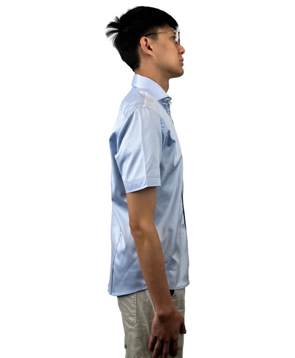 Brand Partner,R2 Amsterdam, R2 Amsterdam Light Blue Short Sleeve 100% Organic Cotton Shirt with Cup Print Contrast, Blue, Small-40-Tag38