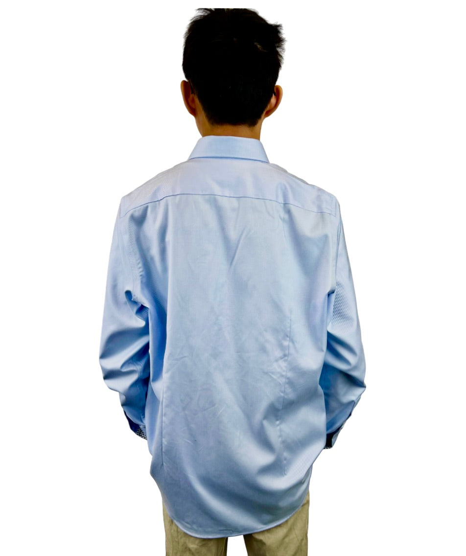 Brand Partner,R2 Amsterdam, R2 Amsterdam Light Blue Twill Long Sleeve Button Up Shirt with Star Print Contrast, Blue, Extra Large-48-Tag43