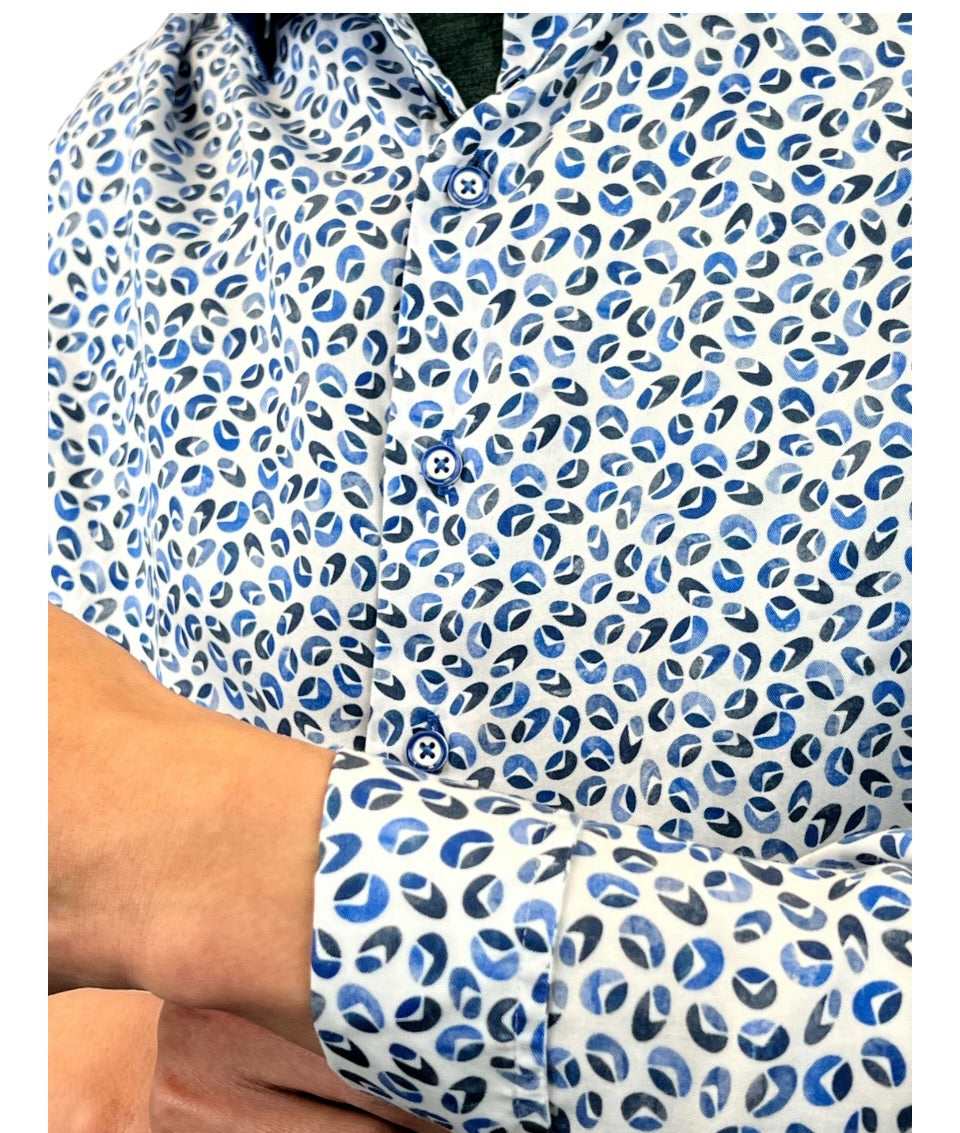 Brand Partner,R2 Amsterdam, R2 Amsterdam Blue Geo Print Lyocell Shirt, Blue, Extra Extra Large-58-Tag47