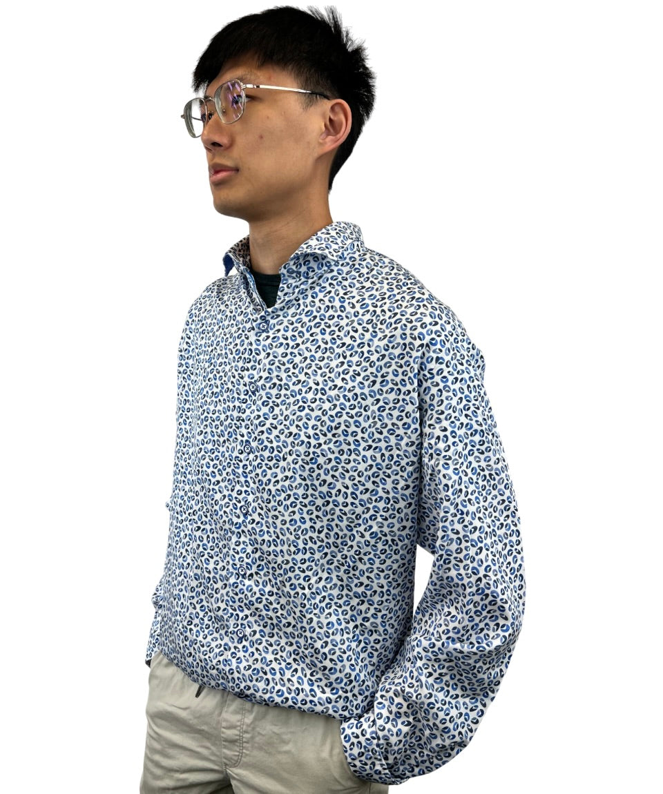 Brand Partner,R2 Amsterdam, R2 Amsterdam Blue Geo Print Lyocell Shirt, Blue, Extra Extra Large-58-Tag47