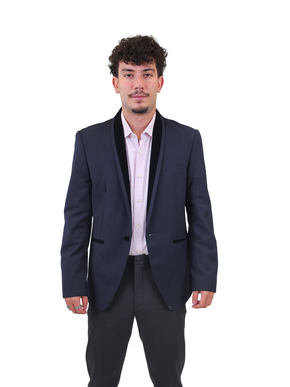 Other,Venice, Venice Navy with Black Velvet Lapel Formal Blazer, Blue, Small-43-Tag52