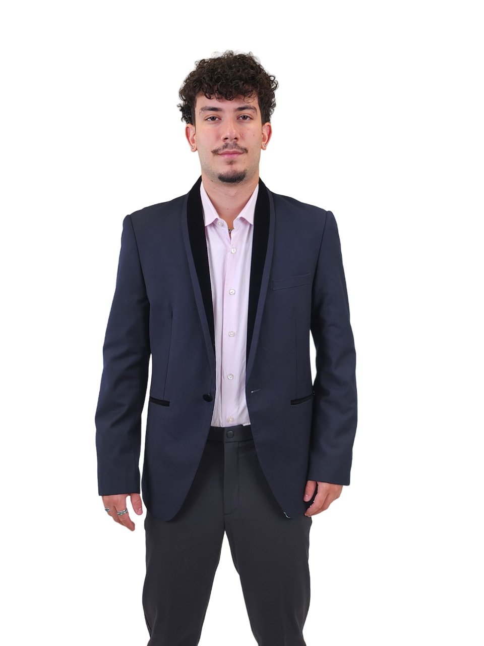 Other,Venice, Venice Navy with Black Velvet Lapel Formal Blazer, Blue, Small-43-Tag52