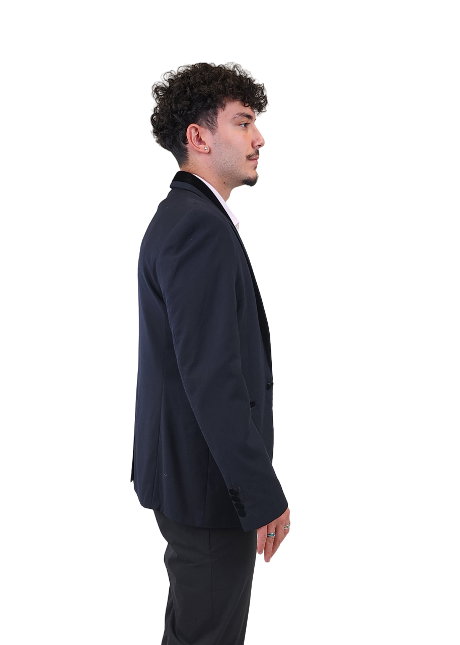 Other,Venice, Venice Navy with Black Velvet Lapel Formal Blazer, Blue, Small-43-Tag52