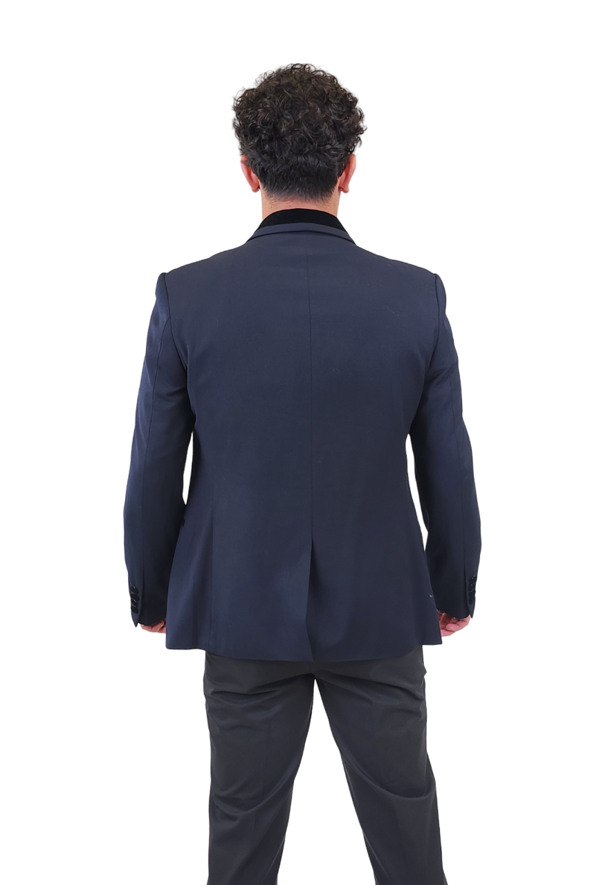 Other,Venice, Venice Navy with Black Velvet Lapel Formal Blazer, Blue, Small-43-Tag52