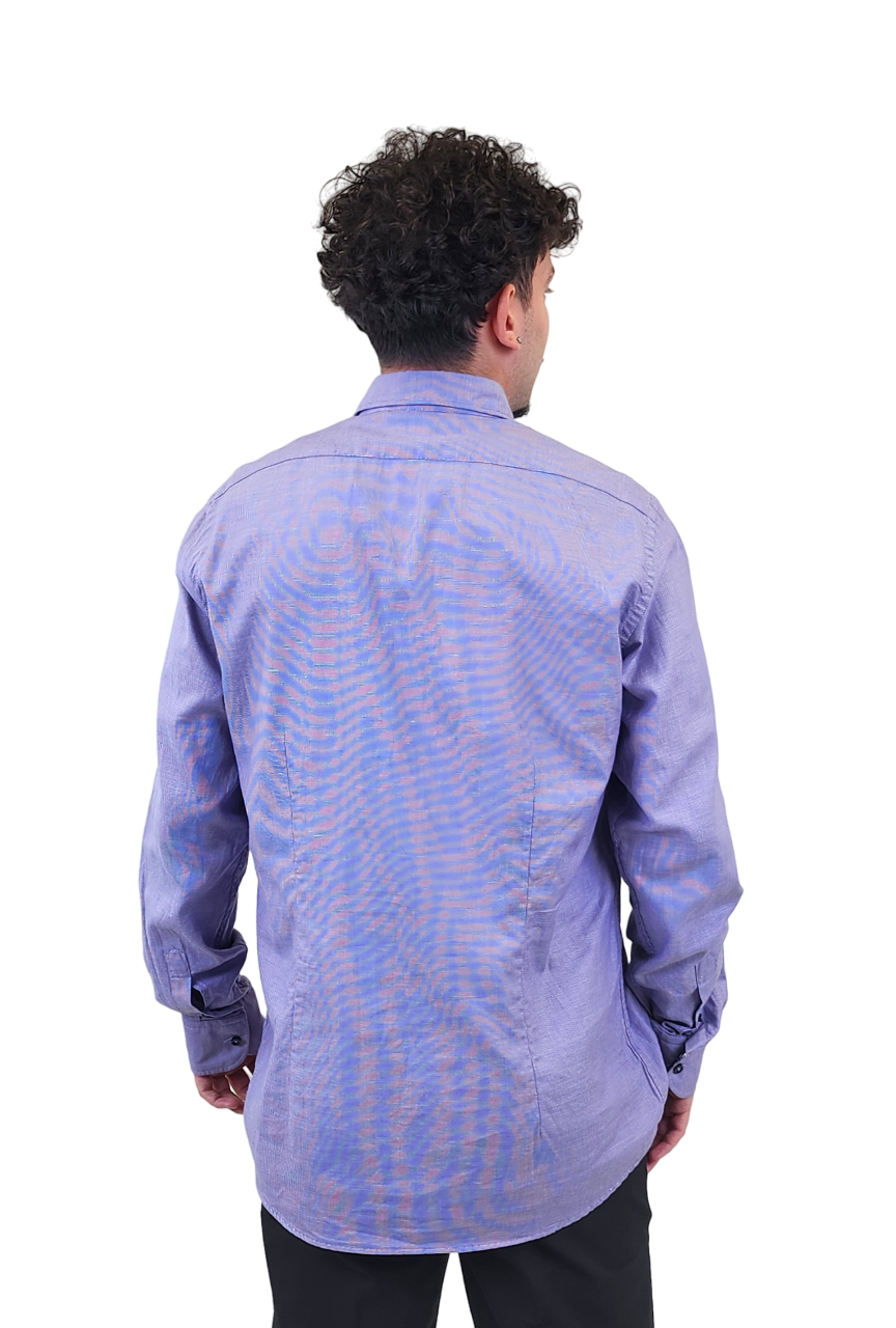 RealReal,Sand, Sand Purple Floral Placket Detail Long Sleeve Dress Shirt with Floral Contrast, Purple, Large-45-Tag42