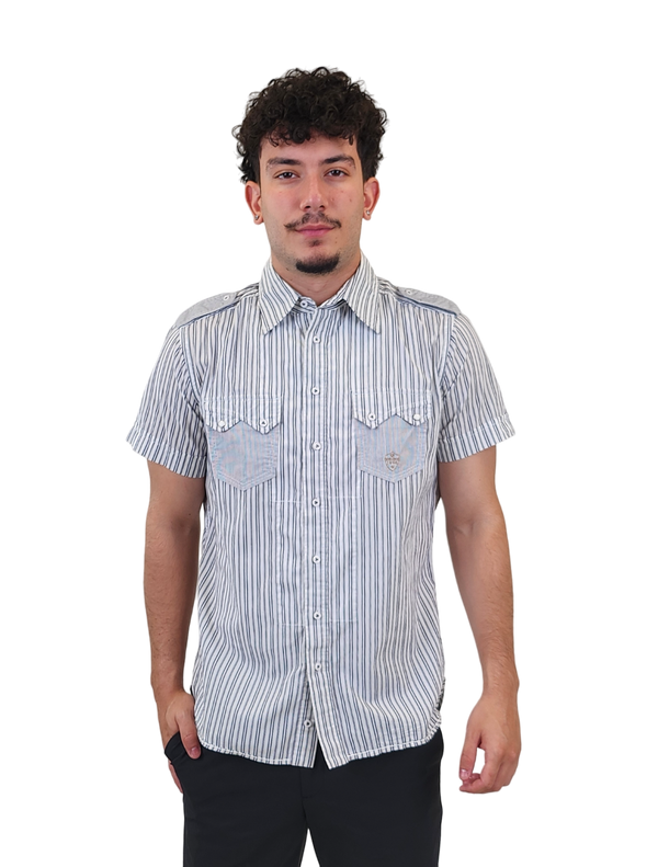 Diesel White Stripe Short Sleeve Button Up Shirt