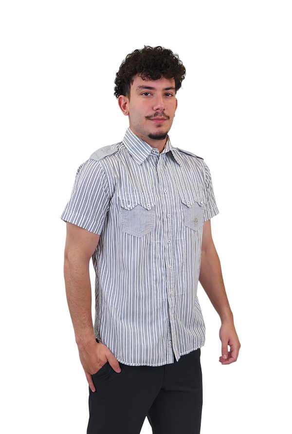 Diesel White Stripe Short Sleeve Button Up Shirt