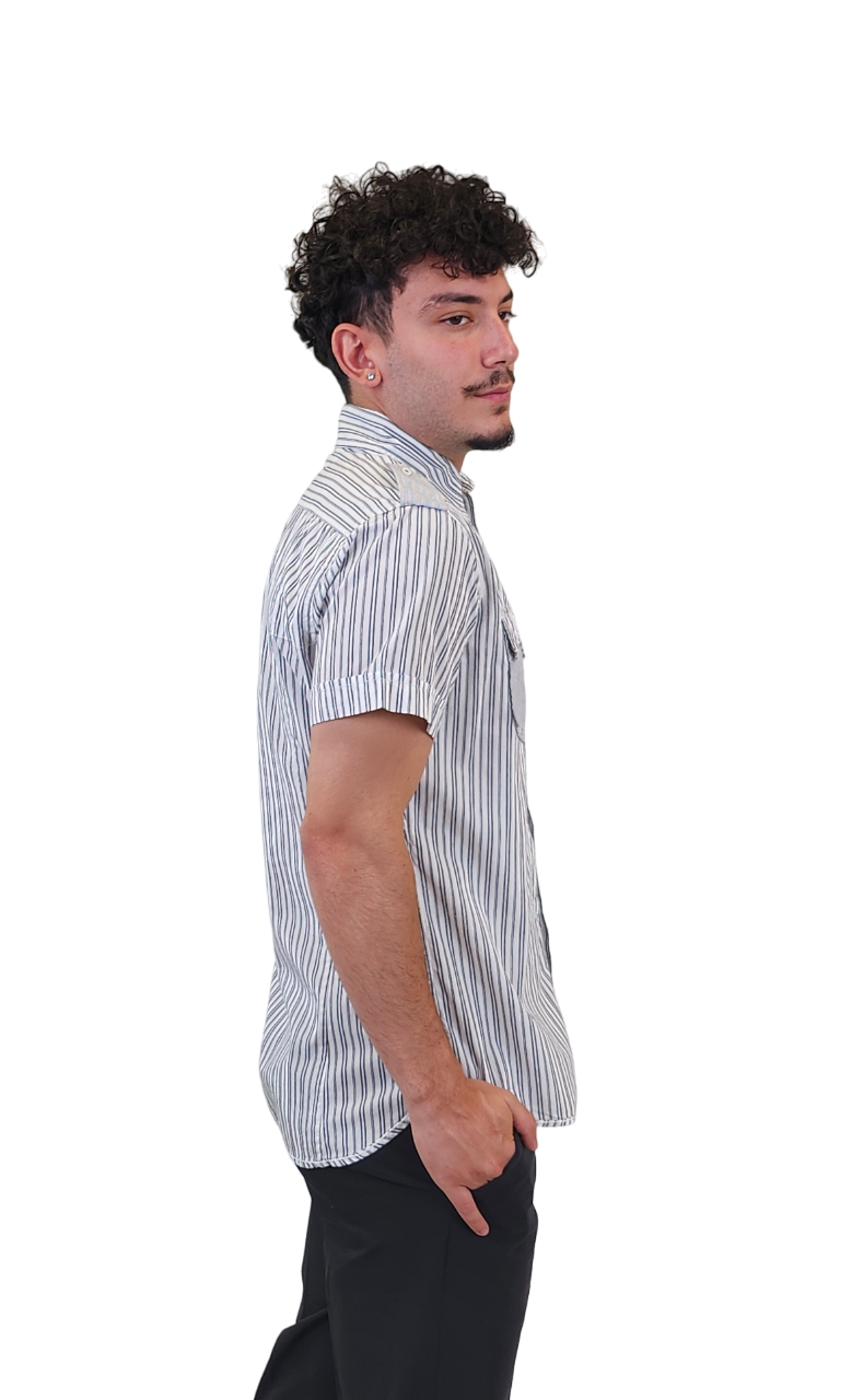 The RealReal,Diesel, Diesel White Stripe Short Sleeve Button Up Shirt, White, Large-46-TagL