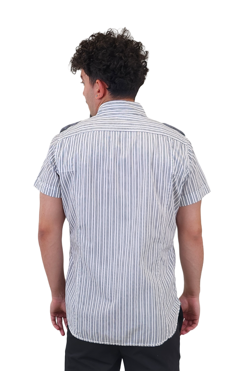 The RealReal,Diesel, Diesel White Stripe Short Sleeve Button Up Shirt, White, Large-46-TagL