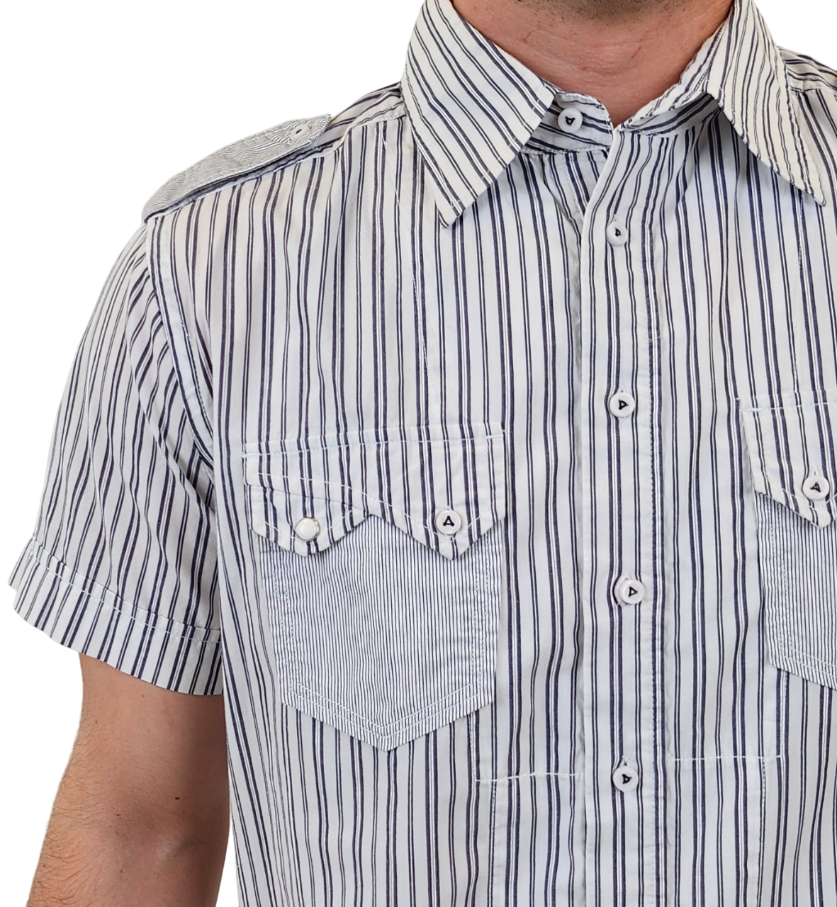 The RealReal,Diesel, Diesel White Stripe Short Sleeve Button Up Shirt, White, Large-46-TagL