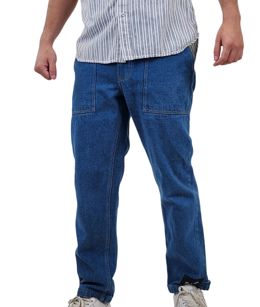 Brand Partner,Sons+Fathers, Sons + Fathers Medium Wash Relaxed Blue Denim Jeans With Light Brown Stitching, Blue, 31W-30L-Tag30