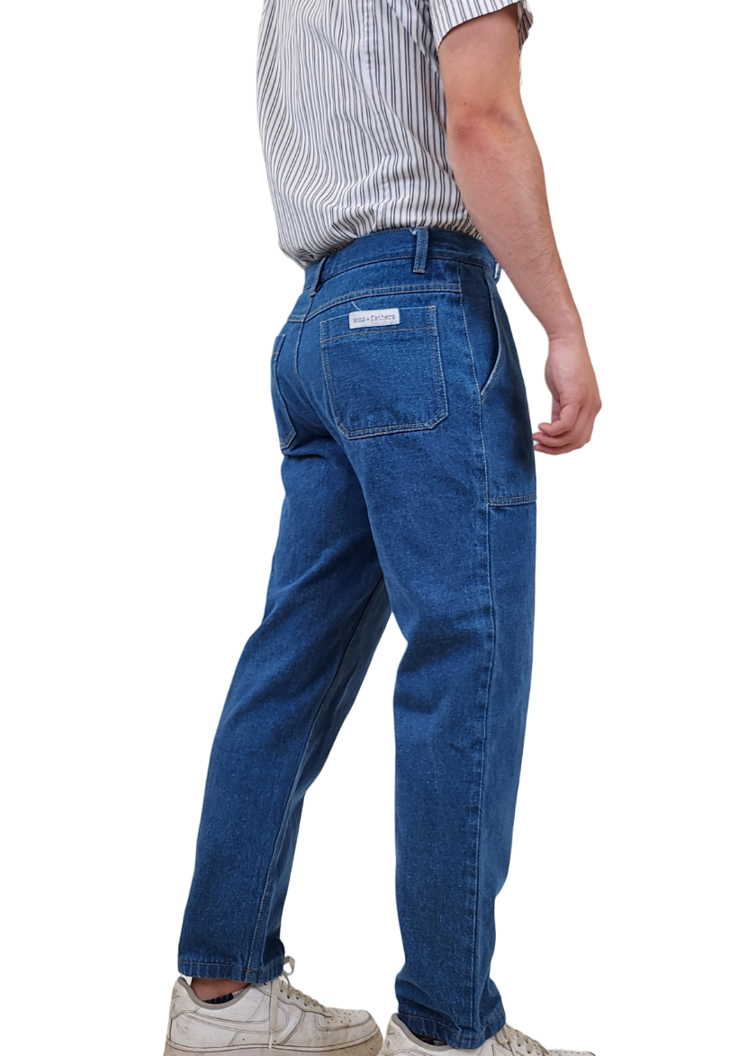 Brand Partner,Sons+Fathers, Sons + Fathers Medium Wash Relaxed Blue Denim Jeans With Light Brown Stitching, Blue, 31W-30L-Tag30
